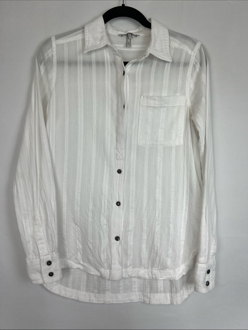 BKE White Vertical Stripe Button-Down Shirt/ Swim Cover Up Top- Size Small - Picture 4 of 10